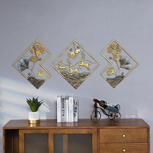 ayousenfan gold metal wall decor deer and leaf metal art wall decor design 70x22x0.4 inch 3d large metal wall art for living room easy install wall sculptures home decor (3pcs)