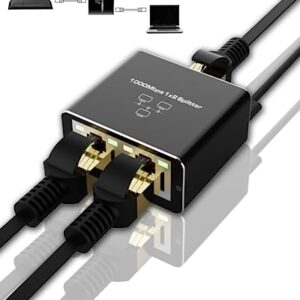 Ethernet Splitter, Gigabit RJ45 Ethernet Splitter 1 to 2, 1000Mbps Network Extension Connector with USB Power Cable, 8P8C Extender Plug for Cat5/5e/6/7/8 Cable (2 Devices Simultaneous Networking)