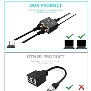 Ethernet Splitter, Gigabit RJ45 Ethernet Splitter 1 to 2, 1000Mbps Network Extension Connector with USB Power Cable, 8P8C Extender Plug for Cat5/5e/6/7/8 Cable (2 Devices Simultaneous Networking)