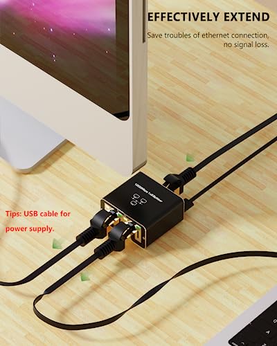 Ethernet Splitter, Gigabit RJ45 Ethernet Splitter 1 to 2, 1000Mbps Network Extension Connector with USB Power Cable, 8P8C Extender Plug for Cat5/5e/6/7/8 Cable (2 Devices Simultaneous Networking)