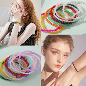 WAINIS 27PCS 4mm Glass Beaded Bracelets for Women Elastic Stretch Round Bead Healing Tiny Bracelet Multicolor Handmade Stackable Beads Bracelet