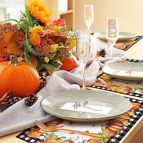 Kosiz 50 Pcs Buffalo Plaid Pumpkins Leaves Sunflowers Place Mats Fall Harvest Vintage Paper Placemats Disposable Kitchen Dining Table Decoration for Indoor Outdoor Home Party Ornament 11 x 14 Inch