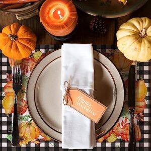 Kosiz 50 Pcs Buffalo Plaid Pumpkins Leaves Sunflowers Place Mats Fall Harvest Vintage Paper Placemats Disposable Kitchen Dining Table Decoration for Indoor Outdoor Home Party Ornament 11 x 14 Inch