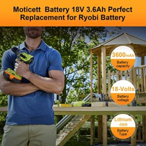 Moticett 3.6Ah Ni-Mh Replacement Battery Compatible with Ryobi 18V Battery P100 Compatible with Ryobi 18 Volt Battery ABP1801 ABP1803 BPP1820 130224007 130224028 130255004 Cordless Power Tools-2Pack