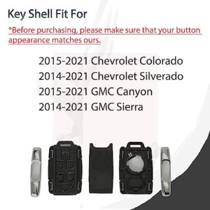 Key Fob Shell Case Replacement Fits for Chevy Silverado Colorado GMC Canyon Sierra 2014 2015 2016 2017 2018 2019 2020 2021 Keyless Entry Remote Control 4 Button Pad Outer Cover M3N-32337100