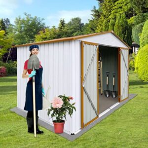 dhpm 8 x 6 ft outdoor metal storage shed, garden shed with double lockable door, tool storage shed for backyard,garden shed for bike, garbage can, tool, lawnmower (8 * 6 ft)