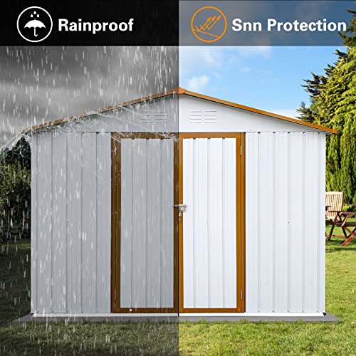 DHPM 8 x 6 FT Outdoor Metal Storage Shed, Garden Shed with Double Lockable Door, Tool Storage Shed for Backyard,Garden Shed for Bike, Garbage Can, Tool, Lawnmower (8 * 6 ft)