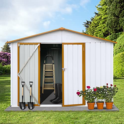 DHPM 8 x 6 FT Outdoor Metal Storage Shed, Garden Shed with Double Lockable Door, Tool Storage Shed for Backyard,Garden Shed for Bike, Garbage Can, Tool, Lawnmower (8 * 6 ft)