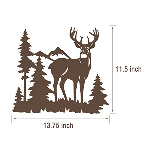 WAIU Metal wall art decor，deer bear moose in the forest pine tree, set of 3 Rustic Concise Decoration Hanging for living room bedroom bathroom indoor outdoor, Lodge, Hunting, Cabin Wall Decor