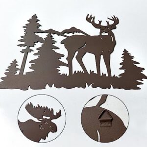 WAIU Metal wall art decor，deer bear moose in the forest pine tree, set of 3 Rustic Concise Decoration Hanging for living room bedroom bathroom indoor outdoor, Lodge, Hunting, Cabin Wall Decor