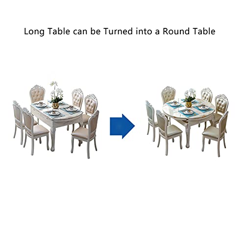 LITFAD Victorian Dining Room Table Set Stretchable Dining Table and Chairs for 6 Marble Top Wood Legs Dining Furniture Multifunctional Restaurant Table Set - 7 Piece Set White Table Light Blue Chairs