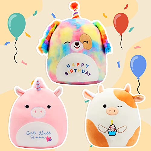 Easfan 14’’ Rainbow Birthday Dog Plush Pillow Soft Puppy Plush Toy Cute Dog Stuffed Animal Home Room Decoration Birthday Gift for Kids Toddlers