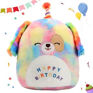 easfan 14’’ rainbow birthday dog plush pillow soft puppy plush toy cute dog stuffed animal home room decoration birthday gift for kids toddlers