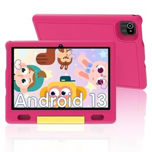 apolosign kids tablet, 10.1 inch android 13 tablet for kids, 32gb rom with 1280 * 800 hd screen, wifi, bluetooth, 5000mah battery, parental control app, educational games, and shockproof case(pink)
