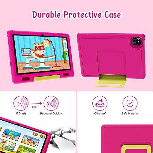 ApoloSign Kids Tablet, 10.1 Inch Android 13 Tablet for Kids, 32GB ROM with 1280 * 800 HD Screen, WiFi, Bluetooth, 5000mAh Battery, Parental Control APP, Educational Games, and Shockproof Case(Pink)