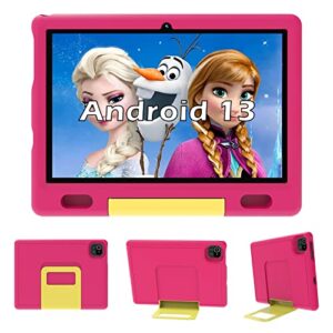 ApoloSign Kids Tablet, 10.1 Inch Android 13 Tablet for Kids, 32GB ROM with 1280 * 800 HD Screen, WiFi, Bluetooth, 5000mAh Battery, Parental Control APP, Educational Games, and Shockproof Case(Pink)