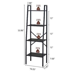 Hoctieon Ladder Shelf Bookcase, 4-Tier Ladder Bookshelf, Tall Bookshelf with Metal Frame, Industrial Bookshelf Ladder, for Living Room, Kitchen, Home Office, Bedroom, Simple Assembly, Black