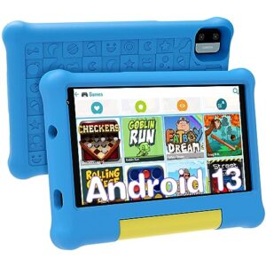 apolosign kids tablet, 7-inch android 13 tablet for kids, 2gb ram+32gb rom with wifi, bluetooth, parental control app, educational games, dual cameras, shockproof case(blue)