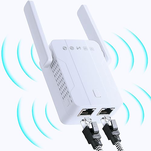 Ywauou WiFi Extender Long Range 1200Mbps Internet Booster for Home with Dual Band (5GHz/2.4GHz), 2 Ethernet Port, Signal Extender Covers up to 10,000sq. ft 45 Devices for Home Outdoor and Indoor Use