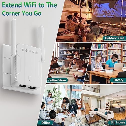 Ywauou WiFi Extender Long Range 1200Mbps Internet Booster for Home with Dual Band (5GHz/2.4GHz), 2 Ethernet Port, Signal Extender Covers up to 10,000sq. ft 45 Devices for Home Outdoor and Indoor Use