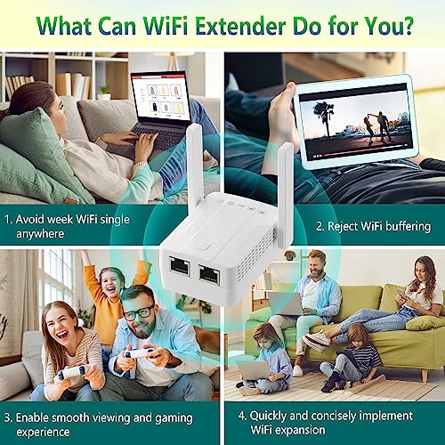 Ywauou WiFi Extender Long Range 1200Mbps Internet Booster for Home with Dual Band (5GHz/2.4GHz), 2 Ethernet Port, Signal Extender Covers up to 10,000sq. ft 45 Devices for Home Outdoor and Indoor Use