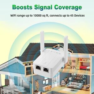 Ywauou WiFi Extender Long Range 1200Mbps Internet Booster for Home with Dual Band (5GHz/2.4GHz), 2 Ethernet Port, Signal Extender Covers up to 10,000sq. ft 45 Devices for Home Outdoor and Indoor Use