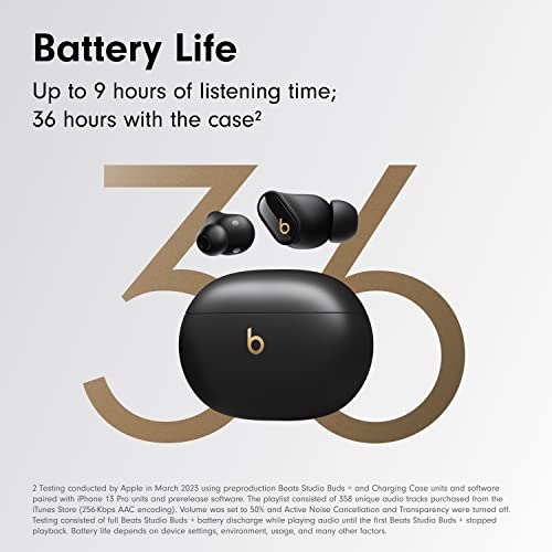Beats Studio Buds + | True Wireless Noise Cancelling Earbuds, Enhanced Apple & Android Compatibility, Built-in Microphone, Sweat Resistant Bluetooth Headphones, Spatial Audio - Black