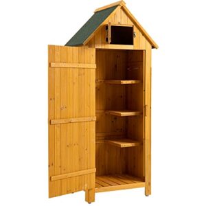 GLANZEND Outdoor Storage Cabinet Tool Shed Wooden Garden Shed, it Works Perfectly for Storing Mower, Garden Hose, Outdoor Tool and Watering Tool, Solid fir Wood, Natural