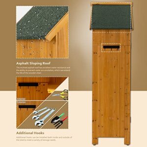 GLANZEND Outdoor Storage Cabinet Tool Shed Wooden Garden Shed, it Works Perfectly for Storing Mower, Garden Hose, Outdoor Tool and Watering Tool, Solid fir Wood, Natural