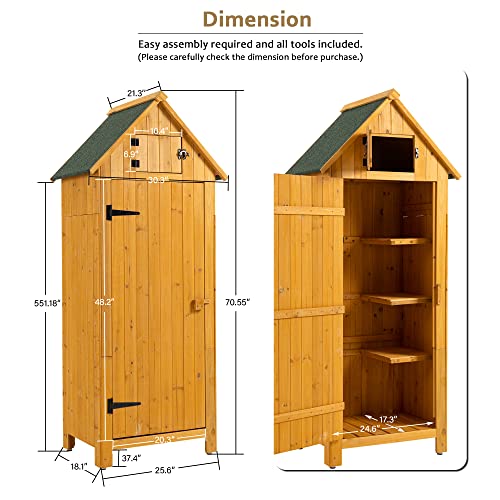 GLANZEND Outdoor Storage Cabinet Tool Shed Wooden Garden Shed, it Works Perfectly for Storing Mower, Garden Hose, Outdoor Tool and Watering Tool, Solid fir Wood, Natural