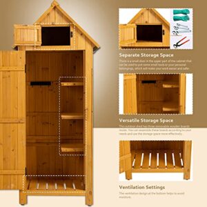 GLANZEND Outdoor Storage Cabinet Tool Shed Wooden Garden Shed, it Works Perfectly for Storing Mower, Garden Hose, Outdoor Tool and Watering Tool, Solid fir Wood, Natural