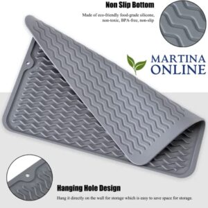 Martina Online Large 12¨x 16¨ Silicone Dish Drying Mat, kitchen, Elegant gray , Easy Clean Sink Mat Large Heat-resistant Dish Drainer Mat for Kitchen Counter, Sink