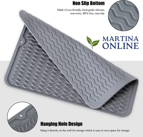 Martina Online Large 12¨x 16¨ Silicone Dish Drying Mat, kitchen, Elegant gray , Easy Clean Sink Mat Large Heat-resistant Dish Drainer Mat for Kitchen Counter, Sink