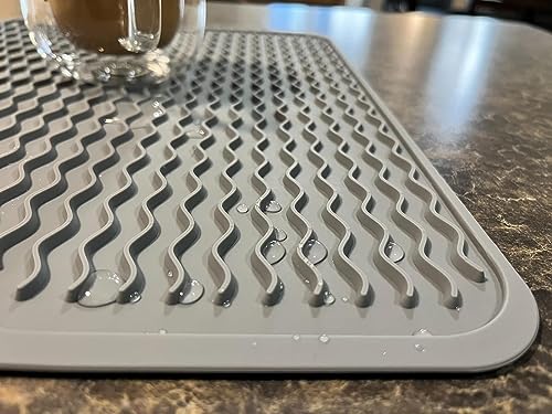 Martina Online Large 12¨x 16¨ Silicone Dish Drying Mat, kitchen, Elegant gray , Easy Clean Sink Mat Large Heat-resistant Dish Drainer Mat for Kitchen Counter, Sink