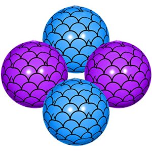 treela 4 pcs 12 inch mermaid scales beach balls bulk inflatable mermaid ball party favors summer water toy gifts for outdoor beach pool party sea themed mermaid birthday supplies decorations