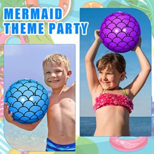 Treela 4 Pcs 12 Inch Mermaid Scales Beach Balls Bulk Inflatable Mermaid Ball Party Favors Summer Water Toy Gifts for Outdoor Beach Pool Party Sea Themed Mermaid Birthday Supplies Decorations