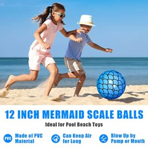 Treela 4 Pcs 12 Inch Mermaid Scales Beach Balls Bulk Inflatable Mermaid Ball Party Favors Summer Water Toy Gifts for Outdoor Beach Pool Party Sea Themed Mermaid Birthday Supplies Decorations