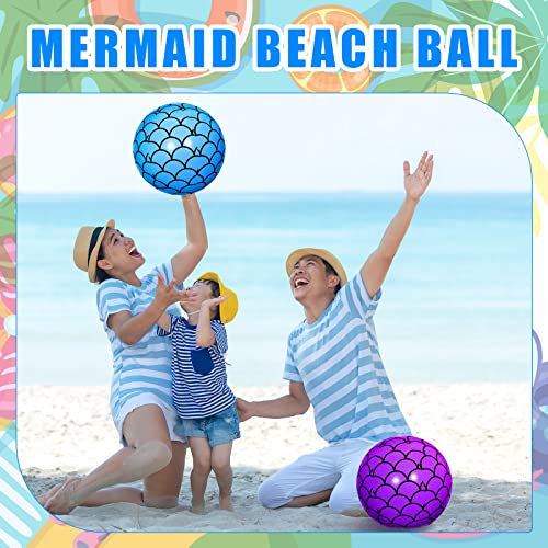 Treela 4 Pcs 12 Inch Mermaid Scales Beach Balls Bulk Inflatable Mermaid Ball Party Favors Summer Water Toy Gifts for Outdoor Beach Pool Party Sea Themed Mermaid Birthday Supplies Decorations