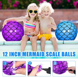 Treela 4 Pcs 12 Inch Mermaid Scales Beach Balls Bulk Inflatable Mermaid Ball Party Favors Summer Water Toy Gifts for Outdoor Beach Pool Party Sea Themed Mermaid Birthday Supplies Decorations