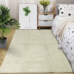 Zacoo Premium Shag Rug 8' x 10' for Bedroom Soft Non Slip Floor Carpet Plush Shaggy Area Rug Non Shedding Thick Carpet Rug Indoor Modern Accent Rug for Living Room Nursery Dorm, Cream White