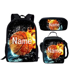 hugs idea custom name school bag set add your name on football design 3 in 1 backpack with insulated lunch box pencil case for teen boys school supplies