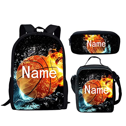 HUGS IDEA Custom Name School Bag Set Add Your Name on Football Design 3 in 1 Backpack with Insulated Lunch Box Pencil Case for Teen Boys School Supplies