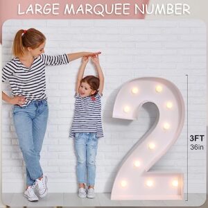 YOSWPP 3FT Large Marquee Light Up Letters Numbers Giant Mosaic Balloon Frame DIY Kit Alphanumeric Birthday Party Decor,Wedding Backdrop Decoration Anniversary Decoration Foam Board (2, 3FT)