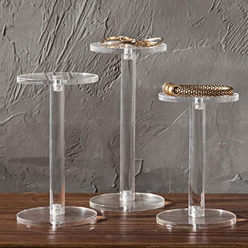 5Pcs Acrylic Hat Stand in Different Sizes Multifunctional Acrylic Display Riser Round Barbell Pedestal Clear Acrylic Stand for Wig Watch Hat Cupcake Jewelry Display 4.72-13.87 in Height 3-3.94 in Dia