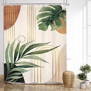 glawry single standing mid century shower curtain 54wx78l inches stall narrow tropical boho palm leaf abstract botanical plant green minimalist bath accessories art home decor fabric 12 pack hooks