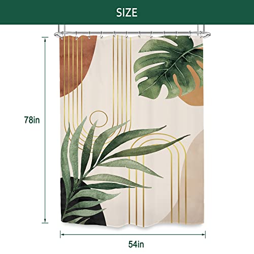 Glawry Single Standing Mid Century Shower Curtain 54Wx78L Inches Stall Narrow Tropical Boho Palm Leaf Abstract Botanical Plant Green Minimalist Bath Accessories Art Home Decor Fabric 12 Pack Hooks