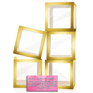 baby boxes with letters for baby shower, 5 clear balloon boxes with 78 letters & numbers, baby blocks for bridal shower gender reveal decorations birthday wedding party grad backdrop, gold