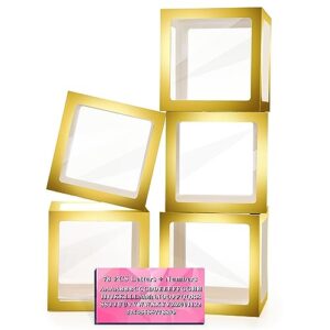 Baby Boxes with Letters for Baby Shower, 5 Clear Balloon Boxes with 78 Letters & Numbers, Baby Blocks for Bridal Shower Gender Reveal Decorations Birthday Wedding Party Grad Backdrop, Gold