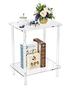 ksacry small acrylic side table for small spaces, 3 tier clear side table,small nightstand/bedside table/end table for living room, bedroom, bathroom,15.75" l x 11.81" w x 20" h