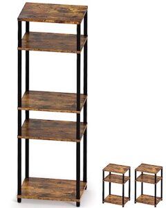 minosys end table nightstands set of 2, 3-tier bedside tables, nightstand accent table for couch, 5-tier shelf bookcase, living room, bedroom, rustic brown and black, easy assembly.